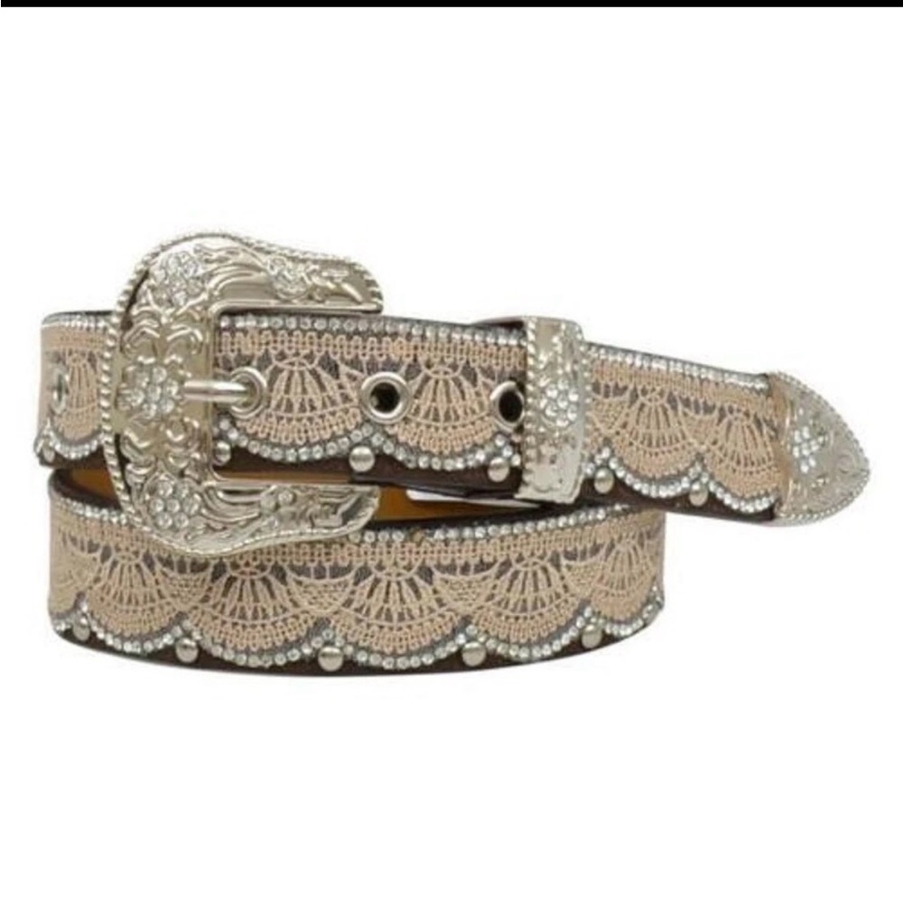 Cowgirl Angel Ranch youth ivory lace western wear leather belt size xl 14 16